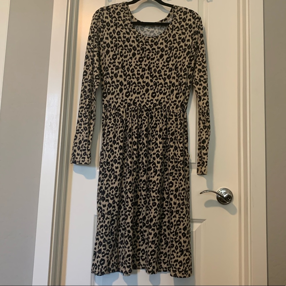 Leopard Print Dress Long Sleeve with Pockets